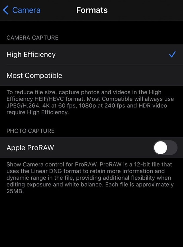 七台河苹果手机维修分享如何为 iPhone 12 Pro/Max 启用 ProRAW 照片格式 